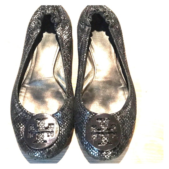 Tory Burch Shoes - Tory Burch Reva Flats in Silver Snake Print